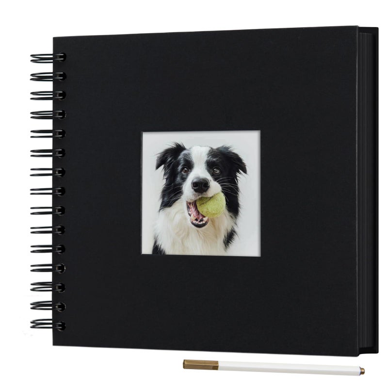 Gearchic ألبوم صور صغير 8 × 8 بوصة من DIY مع غلاف صورة 80 صفحة غلاف صلب ورق حرفي ألبوم صور لكتاب الضيوف، ذكرى سنوية، هدايا عيد الحب (أسود، 8 × 8 بوصة) - Image 1